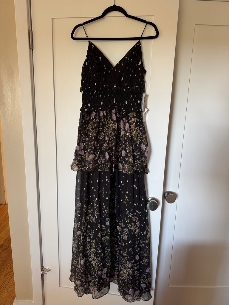 Amur Black Floral Maxi Dress With Lavender Accents